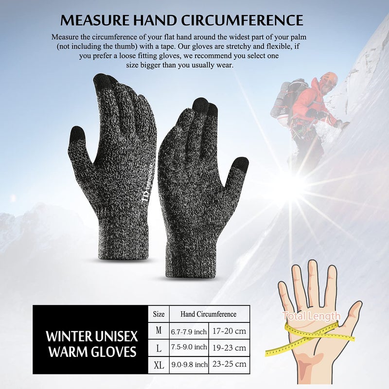 TRENDOUX Winter Gloves, Knit Touch Screen Glove Men Women Texting Smartphone Driving - Anti-Slip - Elastic Cuff - Thermal Soft Wool Lining - Hands Warm in Cold Weather - Black White - M - Image 5